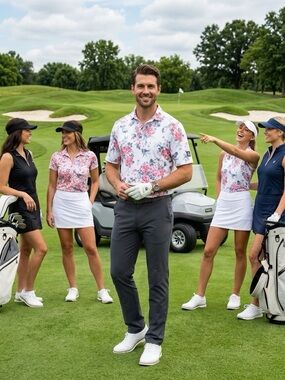 NWT Bad Birdie Men's Medium Golf Polo - Spring Showers